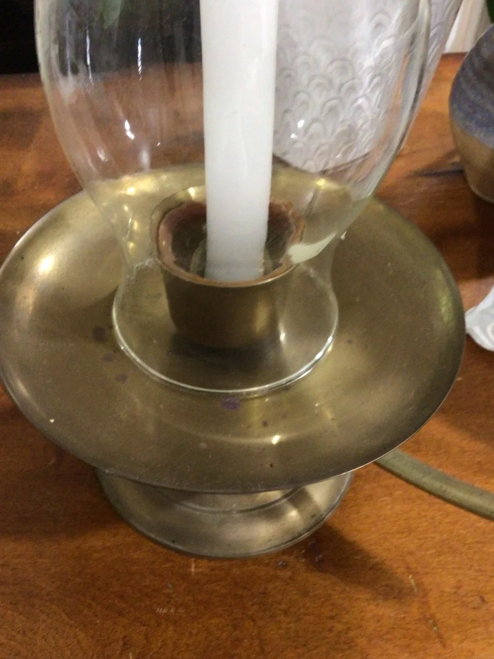 Brass Baldwin Hurricane Candle Vintage Holder with Clear Glass